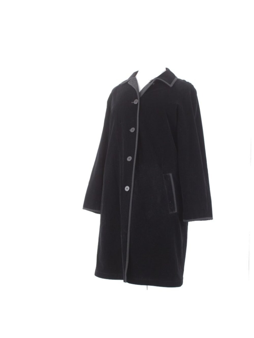 J Jill Coat Sz L Black Velour Button Pocket Collared Cotton Nylon Polyester Coat - Picture 5 of 16